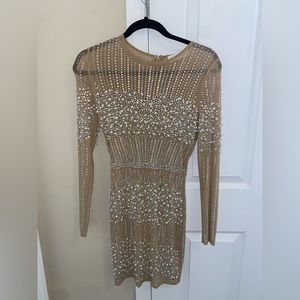 Gold Mesh Pearl Beaded Party Dress
